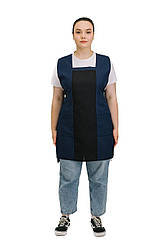 Фартух подвійний зі спинкою Бедрик чорний/т.синій універсальний розмір для клінінгу касирів персоналу торгівлі