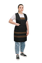 Фартух робочий зі спинкою “Бджілка” чорний/шоколад, універсальний збільшений розмір
