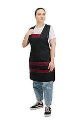 Фартух робочий зі спинкою “Бджілка” чорний/бордовий, універсальний збільшений розмір