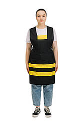 Фартух робочий зі спинкою “Бджілка” чорний/жовтий, універсальний збільшений розмір