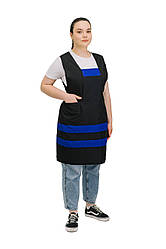 Фартух робочий зі спинкою “Бджілка” чорний/яскраво синій, універсальний збільшений розмір