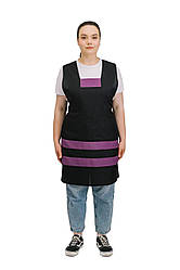 Фартух робочий зі спинкою “Бджілка” чорний/фіолетовий, універсальний збільшений розмір