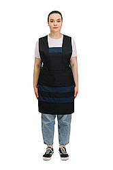 Фартух робочий зі спинкою “Бджілка” чорний/темно синій, універсальний збільшений розмір