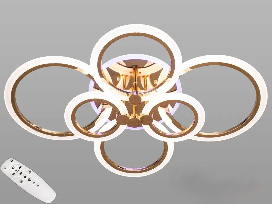 Стельова люстра з диммером і LED підсвічуванням, колір золото, 105W, фото 1