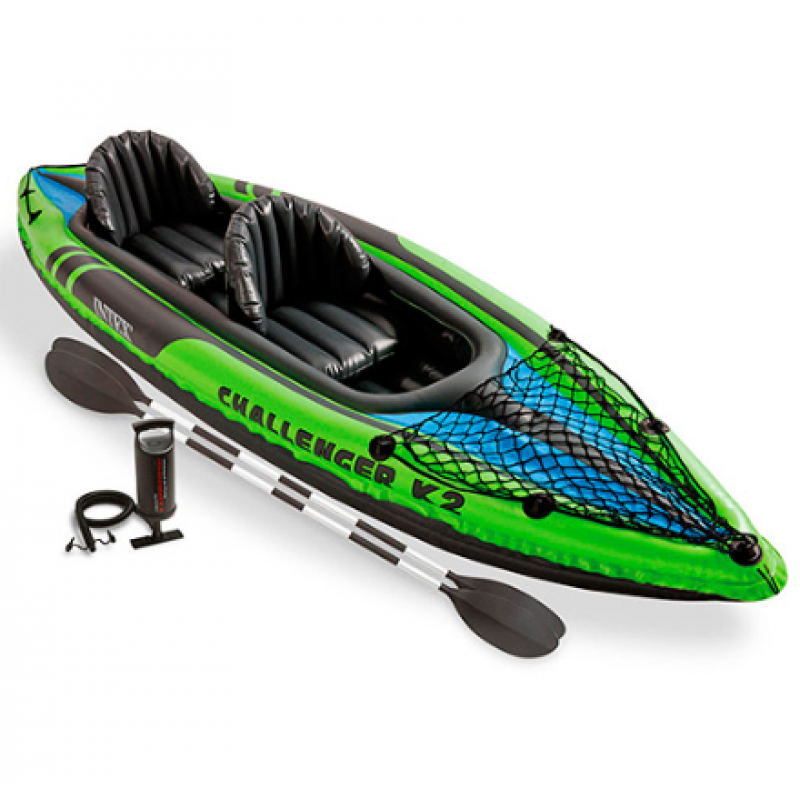 💙Надувний човен двомісний Intex 68307 "CHALLENGER K2 KAYAK" кайак з веслами та ручним насосом, Зелений, фото 1
