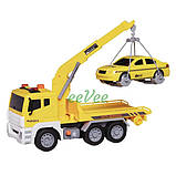 Іграшка евакуатор з машинкою таксі Wenyi 30 см інерційний світло звук Жовтий (59977), фото 2