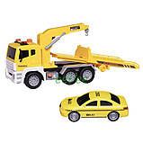 Іграшка евакуатор з машинкою таксі Wenyi 30 см інерційний світло звук Жовтий (59977), фото 6