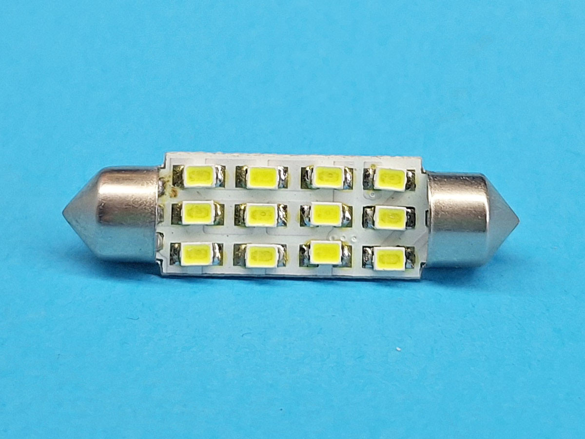 Світлодіодна лампа T11 x 41mm SV8,5 12 SMD 3528 12V WHITE, фото 1