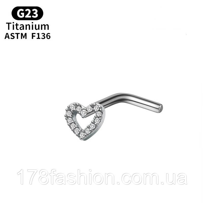 Титанова сережка для пірсингу носа L-подібне серце, фото 1