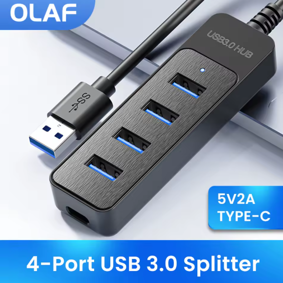 Розширювач адаптер живлення високої швидкості Usb hub на 4 порти і спліттер типу C/ Multi USB 2.0/3.0 чорного кольору