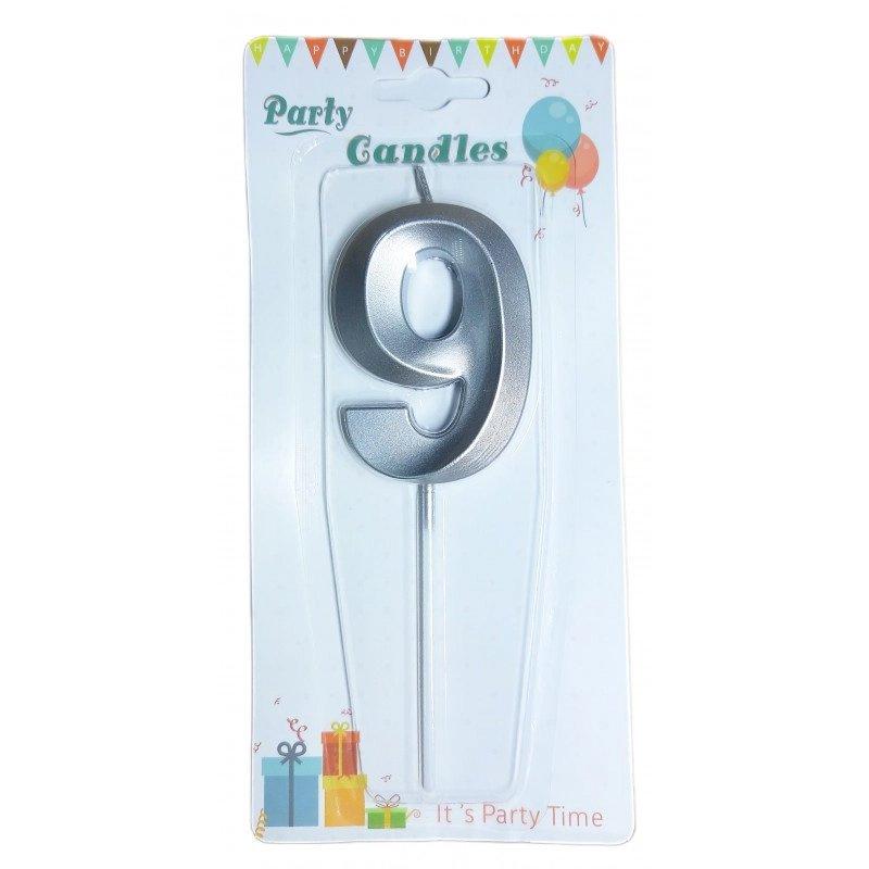 Свічка цифра грані на списі 9 срібна