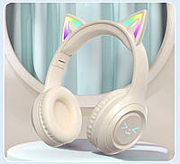 Бездротові bluetooth навушники з мікрофоном і RGB підсвічуванням, блютуз навушники з вушками та підсвічуванням white