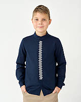 Рубашка с вышивкой для мальчика, темно-синяя с длинным рукавом, лен тм Bosskids