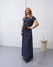 Довга сукня, літня в синьому кольорі з квітами "Аліна". Розміри від 44 до 58, фото 3