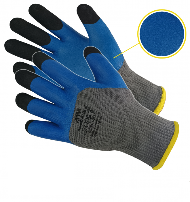 Рукавички робочі стрейчева покрита силіконом з подвійною обливою на пальцях "RWnylBI Foam"