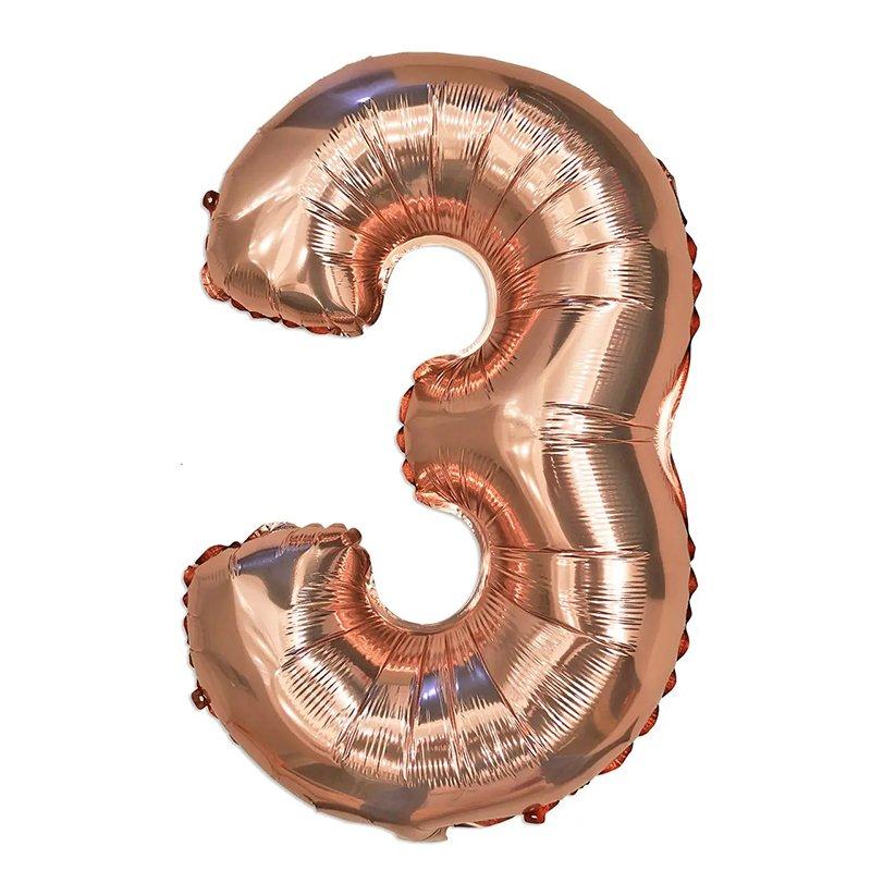 Куля цифра 3 фольгована 66 см (рожеве золото)