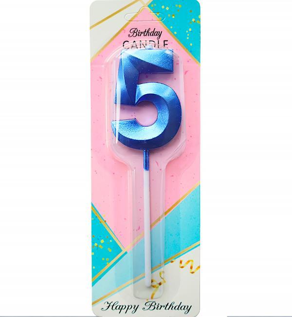 Свічка цифра грані на списі 5 (синя)
