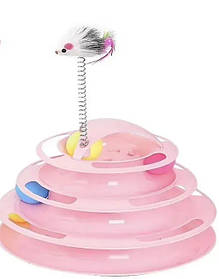 Іграшка для котів Nunbell Трек 3 рівні з хутряною мишкою та м'ячиками, 23х15 см? кольори в асортименті