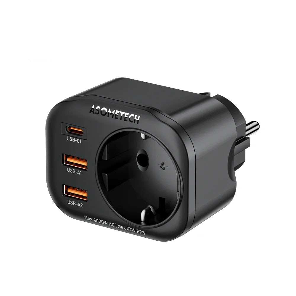 Мережевий фільтр ASOMETECH WP09-PD 4 в 1 + 2 USB | 1 Type-C | 33W, фото 1