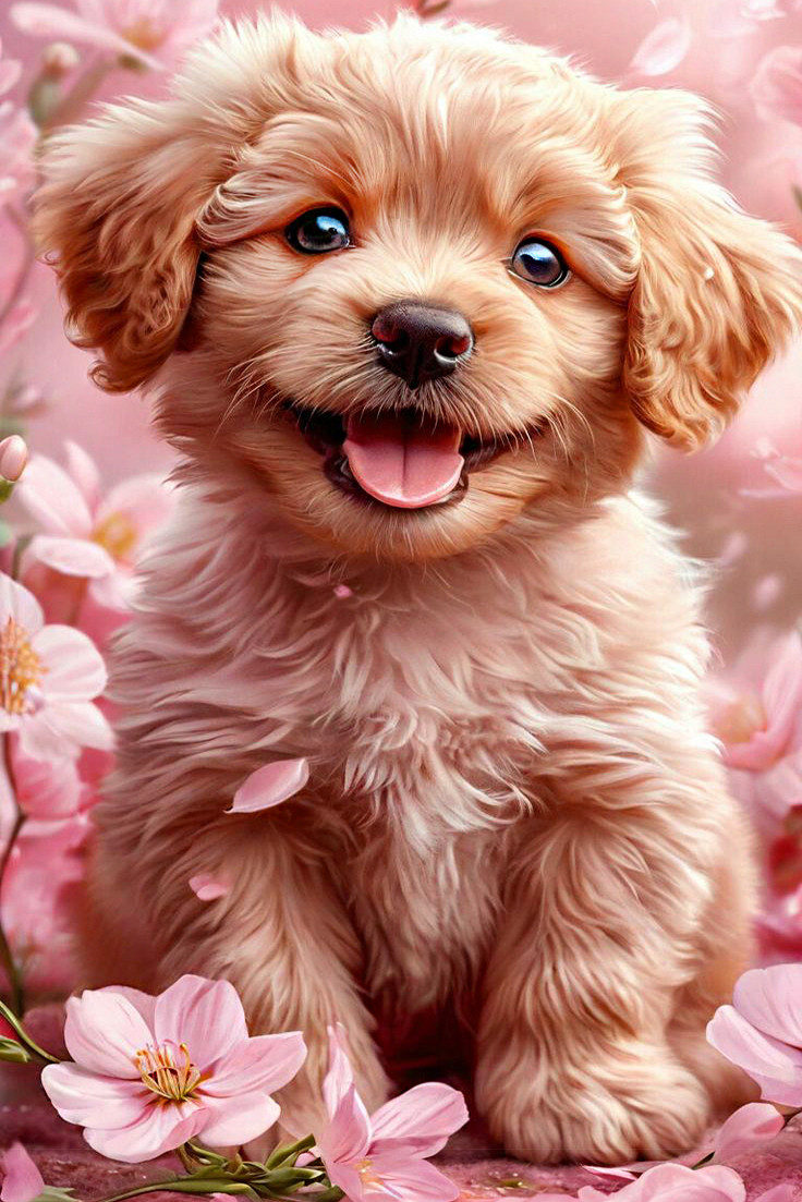 Алмазна мозаїка Кучеряве щеня My-Art AR-3260 (40 x 60 см) + стрази AB+FD на підрамнику, фото 1