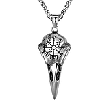 Кулон підвіска ворон орел дзьоб ворона і Вегвізир RAVEN голови ворона зі скандинавськими рунами сріблястий амулет, фото 5