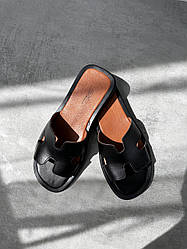 39 розмір зручні чорні шльопанці з натуральної шкіри