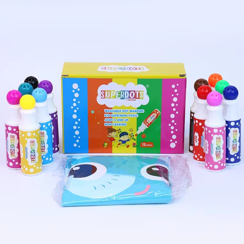 Пальчикові маркери DOT набір для творчості точкові, пальчикові фарби для малювання та живопису на водній основі, 12 кольорів, фото 1