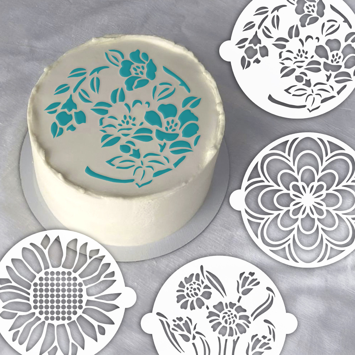 Круглі трафарети набір 4 шт, для тортів 150 мм (320х320) 0,5мм, фото 1