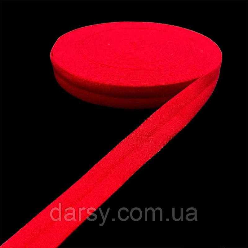 Резинка коса бейка-стрейч (пополамка) 20 мм, колір червоний, фото 1