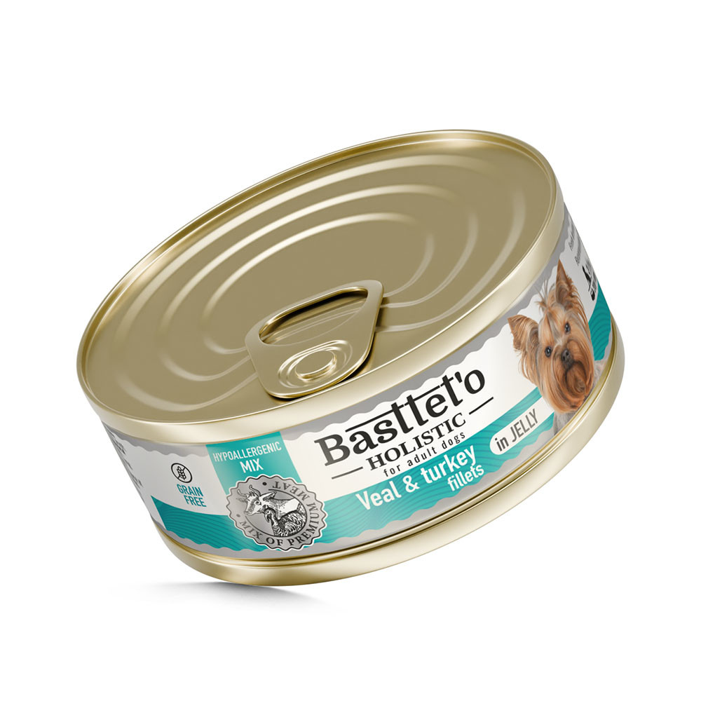 BASTTET`O Holistic вологий корм для собак телятина з індичкою в желе 85 г