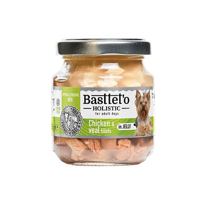 BASTTET`O Holistic вологий корм для собак курка та телятина в желе 130 г, фото 1
