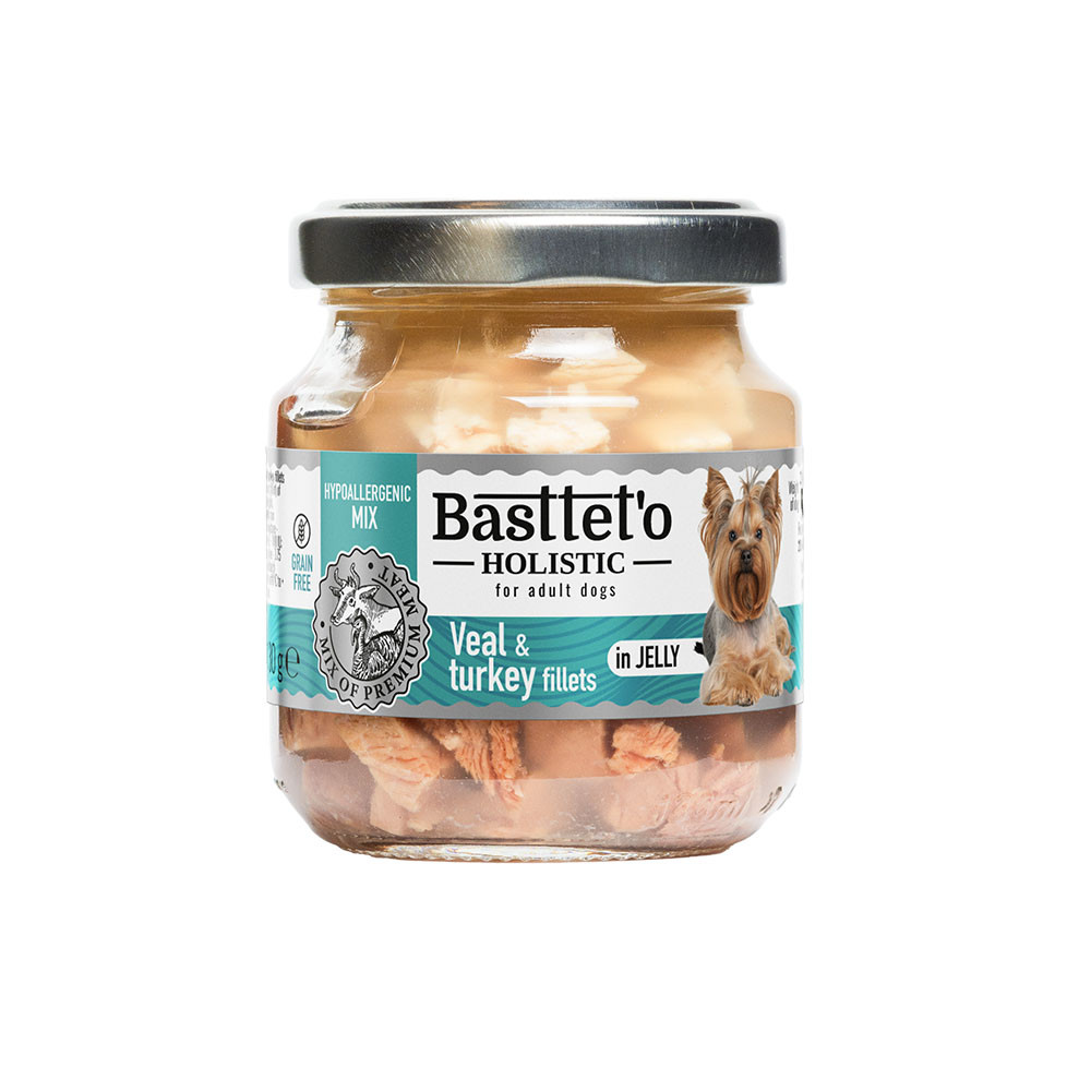 BASTTET`O Holistic вологий корм для собак телятина з індичкою в желе 130 г