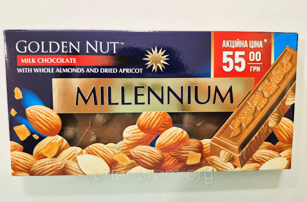 Шоколад Millennium молочний з мигдалем та курагою 100 г з ціною, фото 1