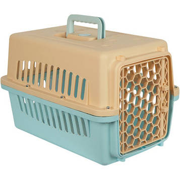 Контейнер для перенесення котів, дрібних собак, гризунів та інших домашніх тварин 30×30×47 см, бежево-блакитний