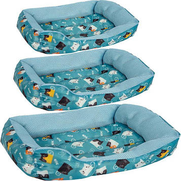 Лежанка для собак і кішок дрібних і середніх порід з перфорованими бортами і м'яким дном Набір 3 шт, бірюзова