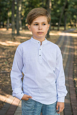 Сорочка для хлопчика Varetti (Туреччина), довгий рукав, льон з бавовною, комір-стійка Білий 122