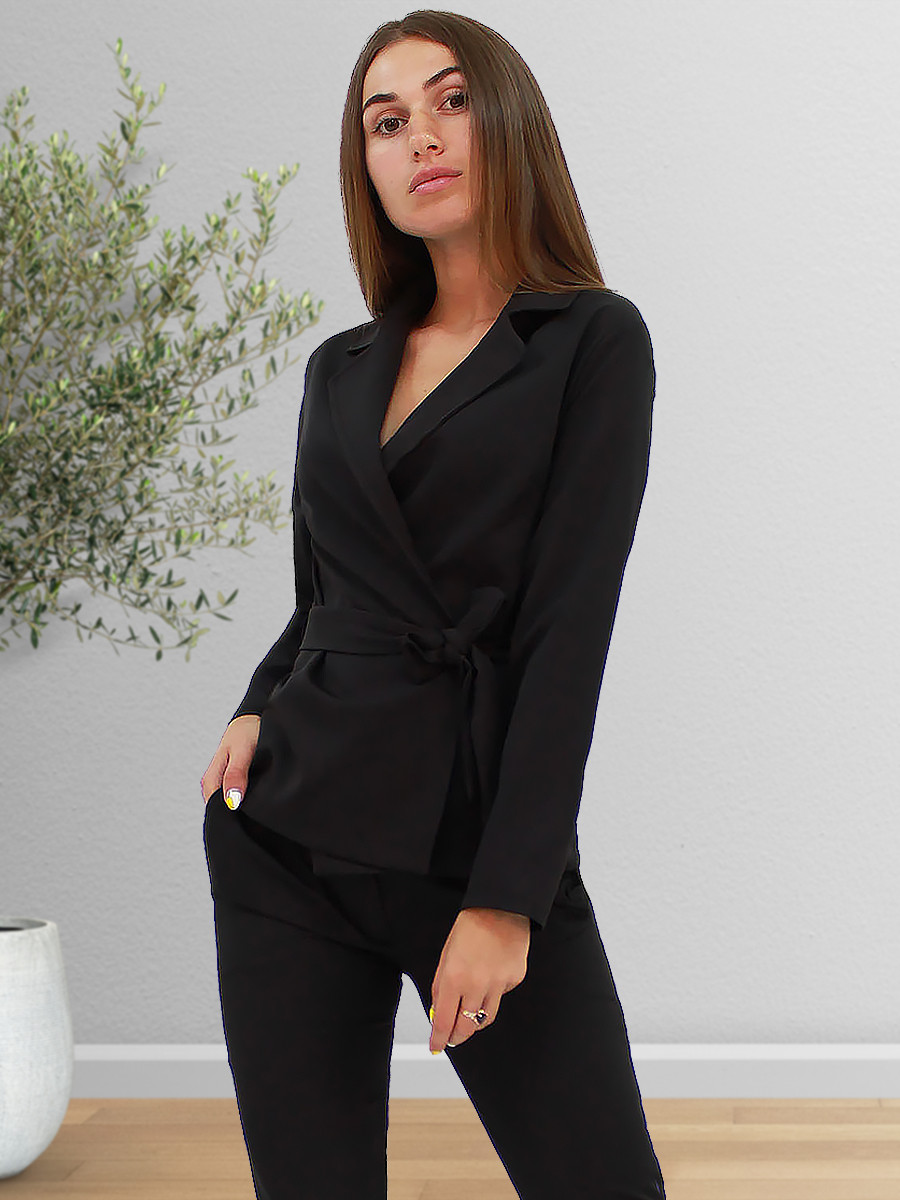 Класичний жіночий брючний костюм з креп-костюмки, чорний, фото 1
