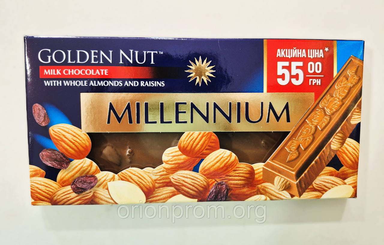 Шоколад Millennium молочний з мигдалем та родзинками 100 г з ціною, фото 1