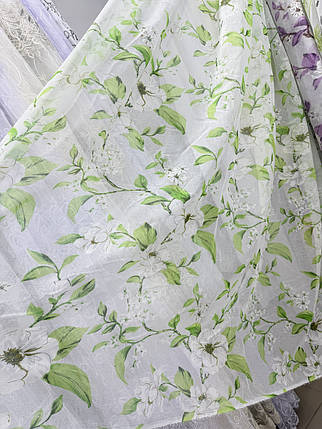 Тюль батист Квітка No100 салатовий, фото 1
