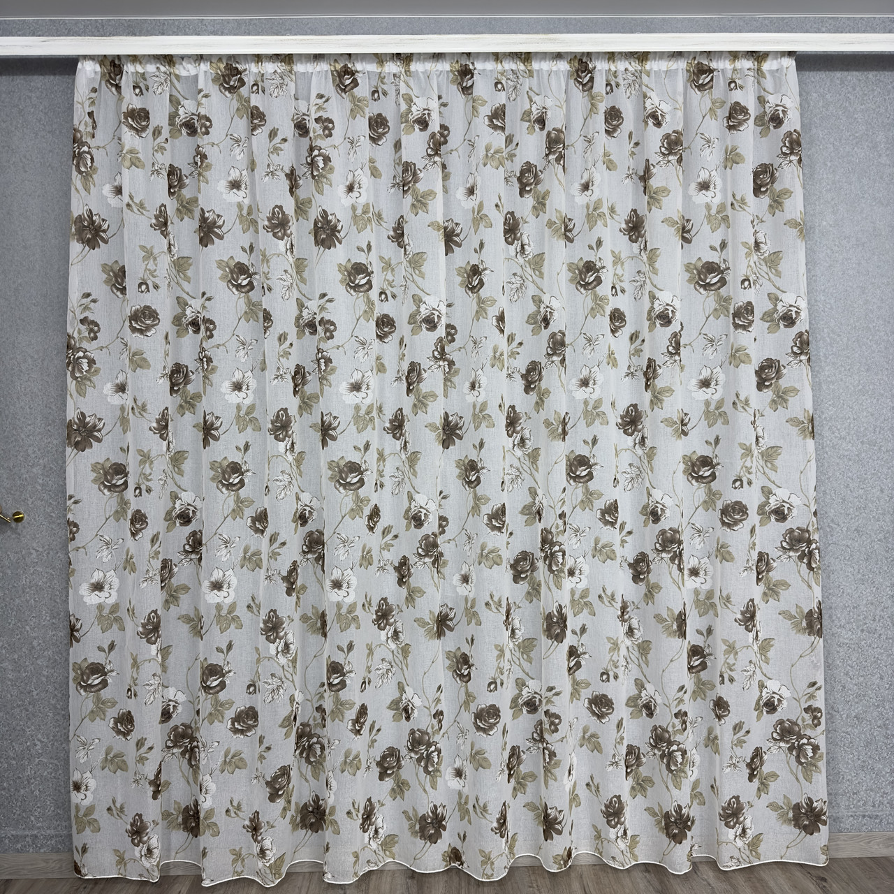 Тюль батист Квітка No100 для спальні, дитячої, кухні коричневий