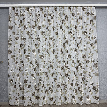 Тюль батист Квітка No100 для спальні, дитячої, кухні коричневий, фото 1