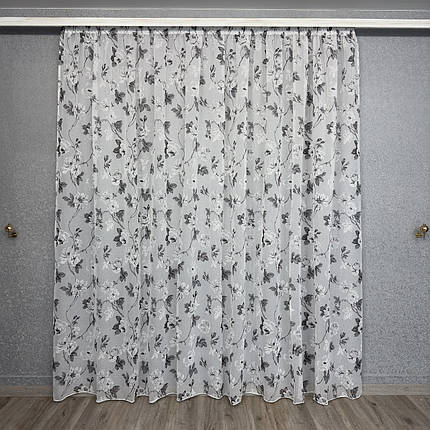 Тюль батист Квітка No100 сірий, фото 1