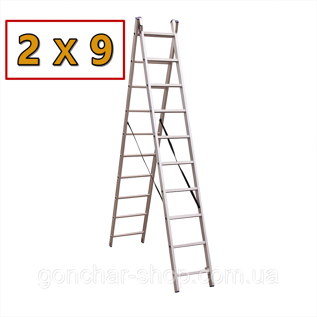 Драбина алюмінієва секційна 2 х 9 (4,25 м) DOZER універсальна, фото 1