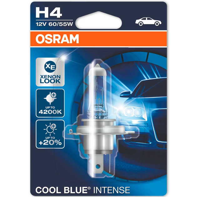 Галогенова лампа OSRAM H4 64193CBI-01B Cool Blue Intense 60/55W 12V P43T 10X1 Blister, фото 1