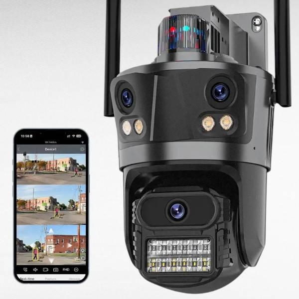 Потрійна IP-камера із сигналізацією Rotation P12, Wifi, 12mp (4mp+4mp+4mp)