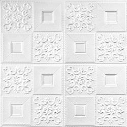 Стельова панель біла Квадрати ПВХ 3Д м'яка для стелі, що самоклеїться, візерунки завитки 700*700*6 мм (114)