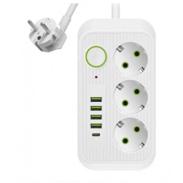Фільтр з USB (3×220В+4×USB+1×Type-C) QL-1074U 5 метрів Білий