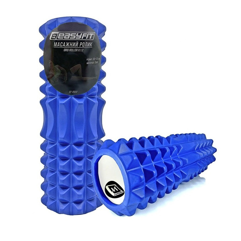 Масажний ролик EasyFit EF-2022-BL, EVA-піна, синій, 33×13 см - для йоги, фітнесу, реабілітації, фото 1