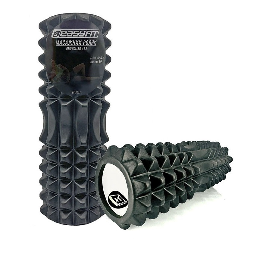 Масажний ролик EasyFit EF-2022-BK, EVA-піна, чорний, 33×13 см - для йоги, фітнесу, реабілітації, фото 1