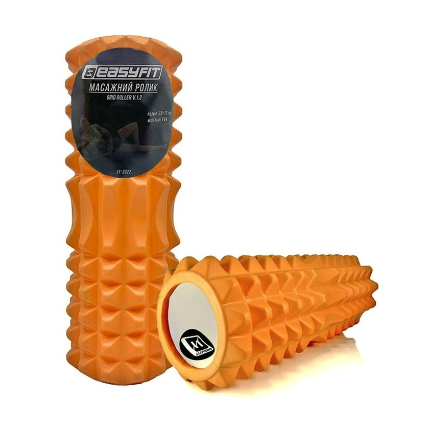 Масажний ролик EasyFit EF-2022-OR, EVA-піна, помаранчевий, 33×13 см - для йоги, фітнесу, реабілітації, фото 1